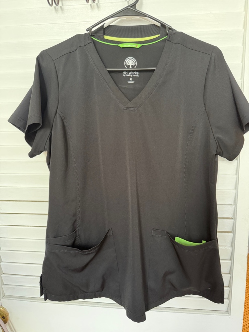 healing hands Black Scrub Top with Lime Accent